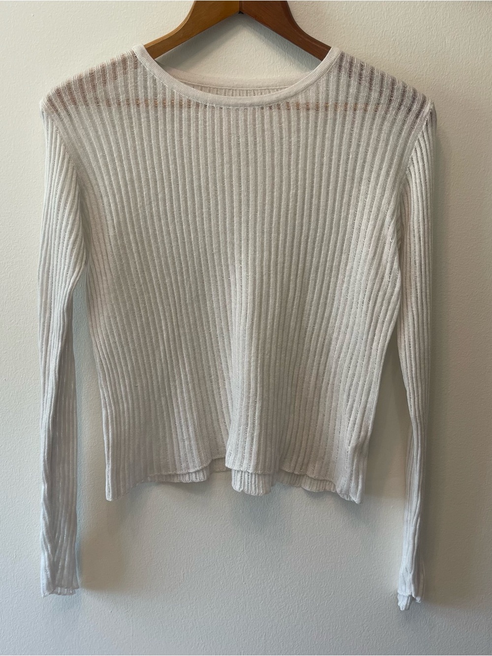 Commense Loose Knit White Long Sleeve Tee S
